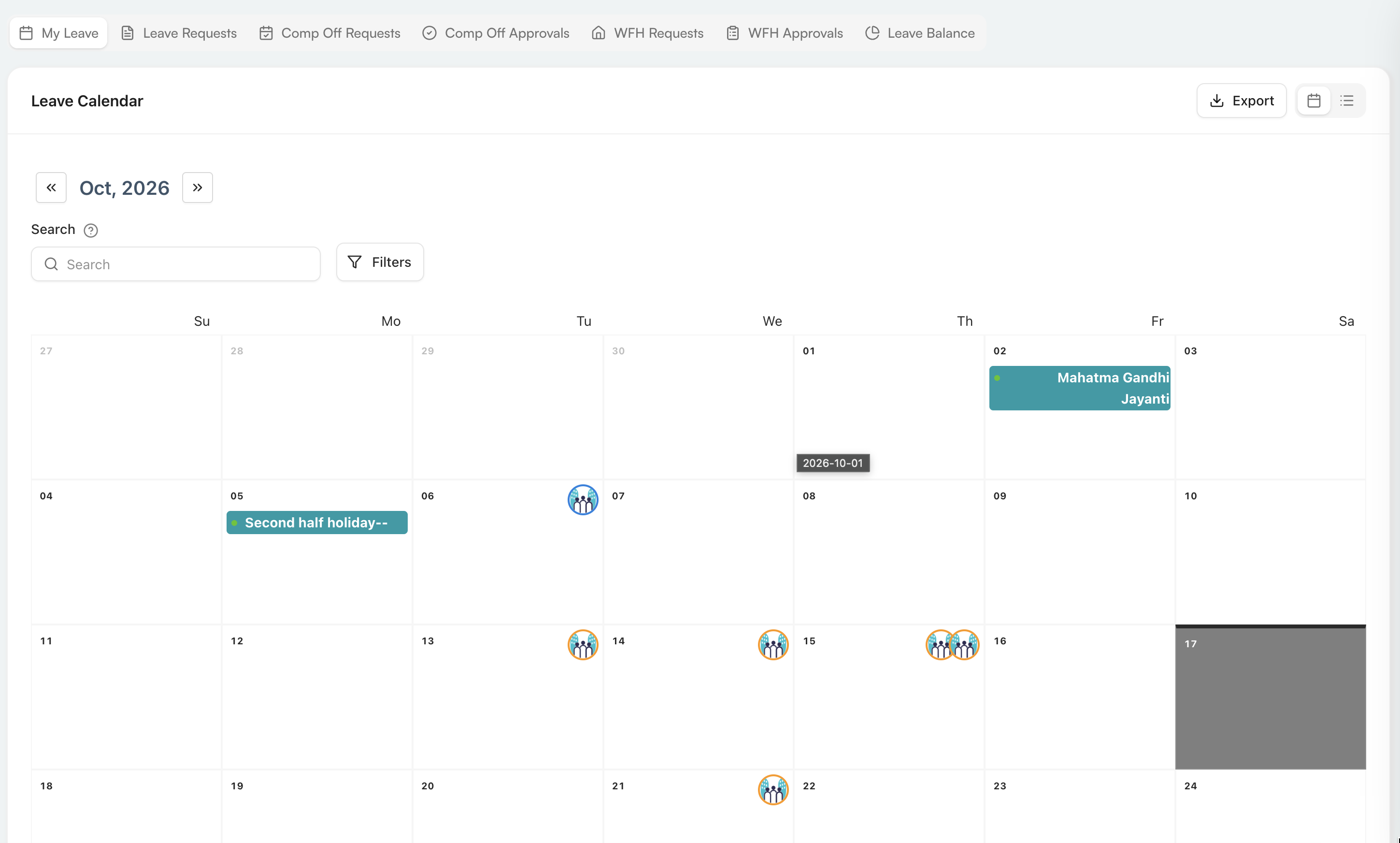 My Leave calendar view
