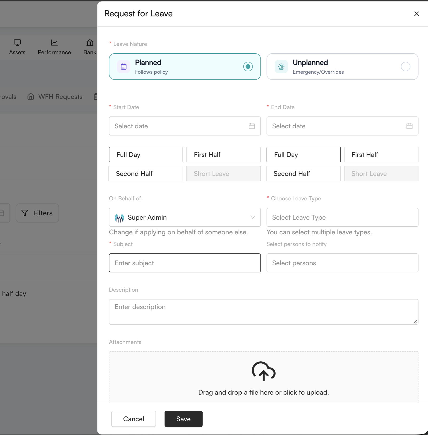 Request for Leave form